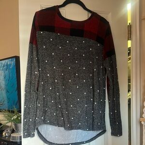 Maurices Red and Gray Long Sleeve Top
